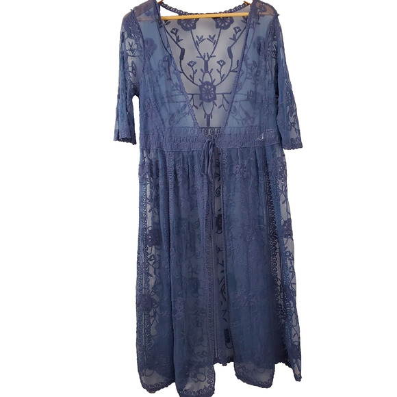 Anthropologie Doe & Rae Top L Lace Vest Mesh Embroidered Romantic Cardiga Duster - Picture 2 of 7